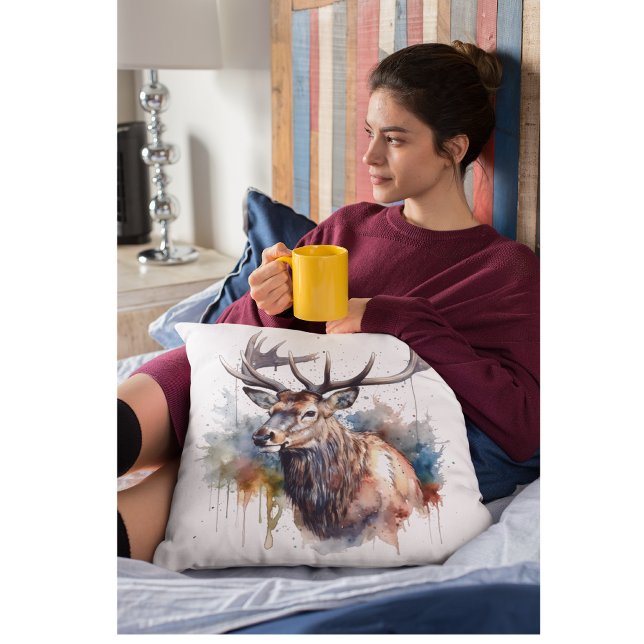 Majestic Watercolor Elk Portrait Cushion (Creator Uploaded)