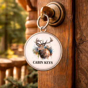 Majestic Watercolor Elk Portrait, custom  Key Ring