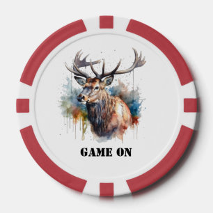 Majestic Watercolor Elk Portrait, custom Poker Chips