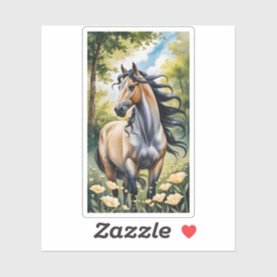 Majestic Watercolor Horse Flowing Mane Floral
