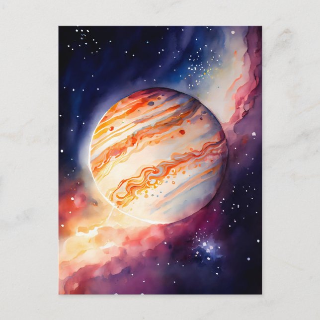 Majestic Watercolor Jupiter Art Button Postcard (Front)