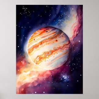 Majestic Watercolor Jupiter Art Button Poster