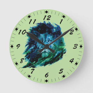Majestic Watercolor Lion In The Night Sky Round Clock