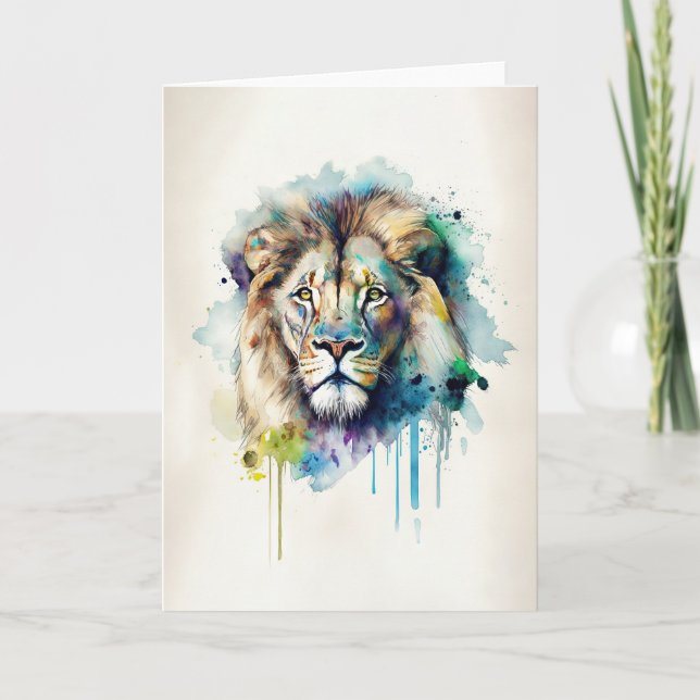 Majestic Watercolor Lion Note Card (Front)