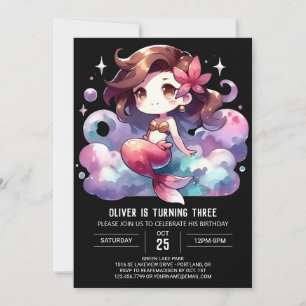 Majestic Watercolor Mermaid Birthday Invitation