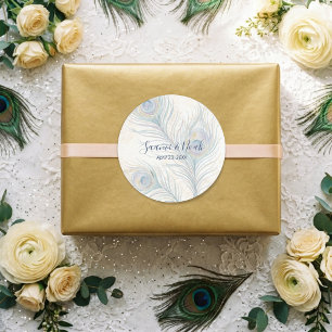 Majestic Watercolor Peacock Feather Wedding TLW26 Classic Round Sticker