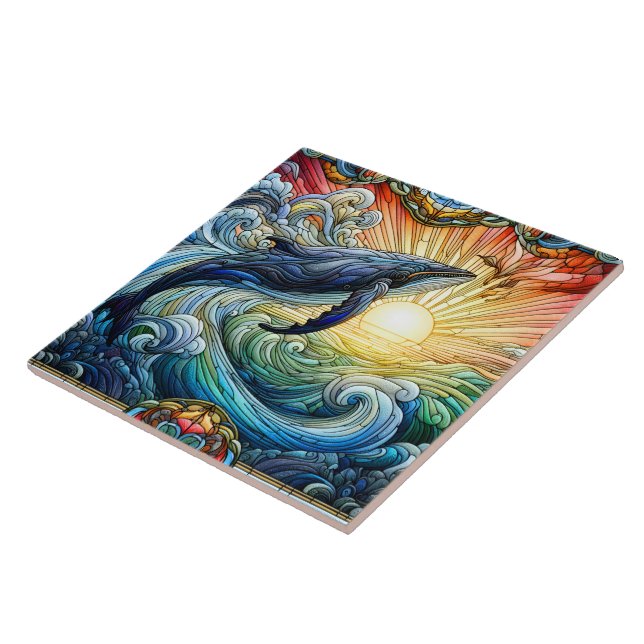 Majestic Whale in Stained Glass Tile (Side)