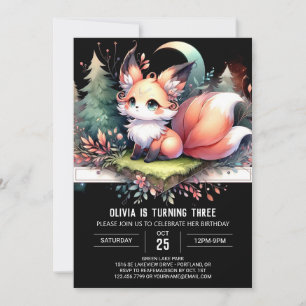 Majestic Whimsy Fox Birthday digital Invitation