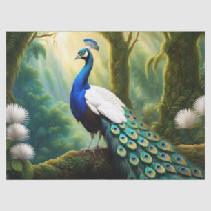 Majestic White and Blue Peacock in Forest Tissue Paper