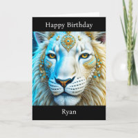 Majestic White and Gold Lion Personalised Birthday
