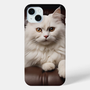 Majestic white cat iPhone 15 mini case