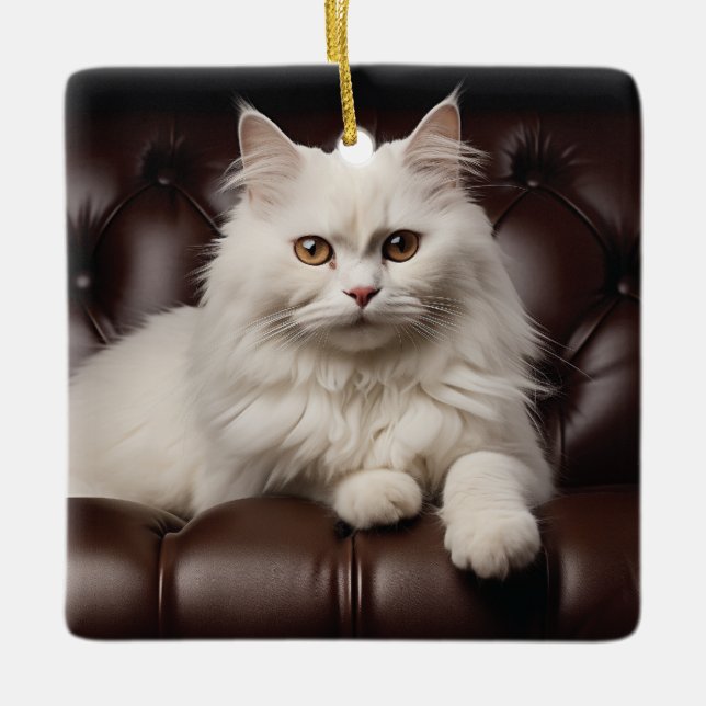 Majestic white cat ceramic ornament (Front)