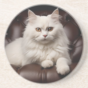 Majestic white cat coaster