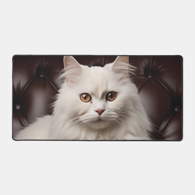 Majestic white cat desk mat (Front)