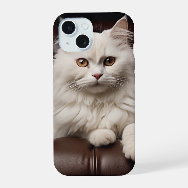 Majestic white cat iPhone 15 case (Back)