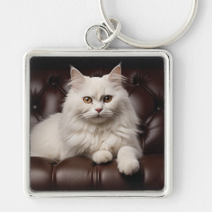 Majestic white cat key ring