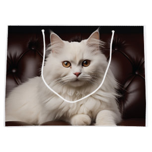 Majestic white cat large gift bag