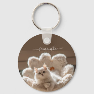 Majestic white cat lover key ring