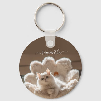 Majestic white cat lover key ring