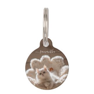 Majestic white cat lover pet tag