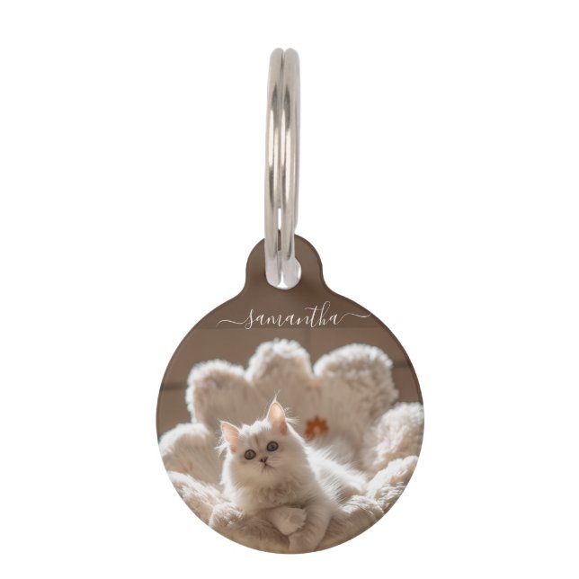 Majestic white cat lover pet tag (Front)