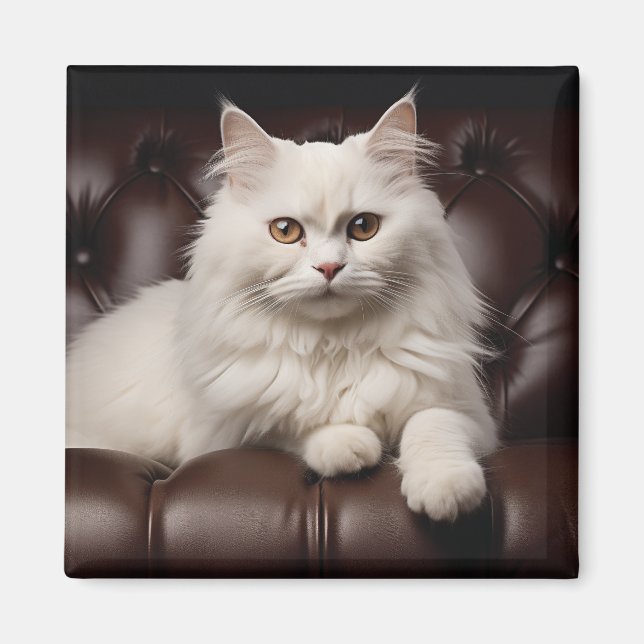 Majestic white cat magnet (Front)