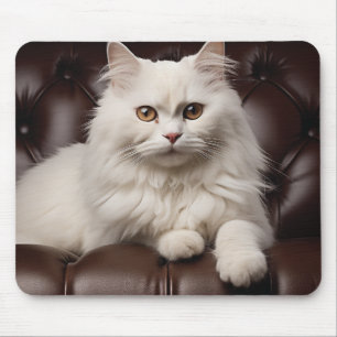 Majestic white cat mouse pad