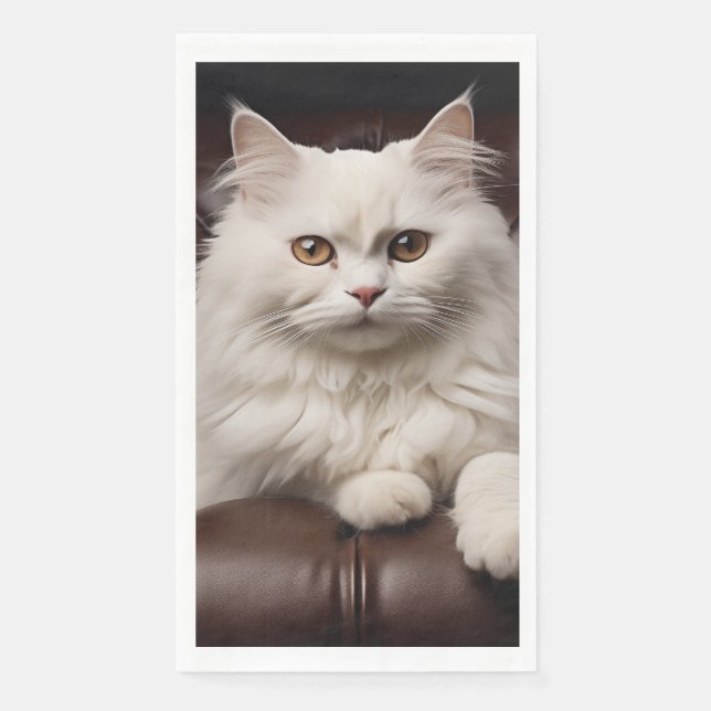 Majestic white cat napkin (Front)
