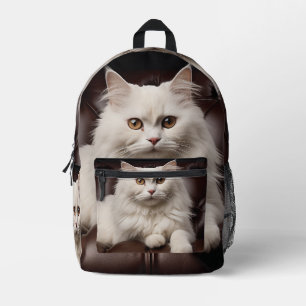 Majestic white cat printed backpack