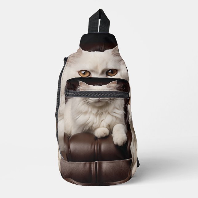 Majestic white cat sling bag (Front)