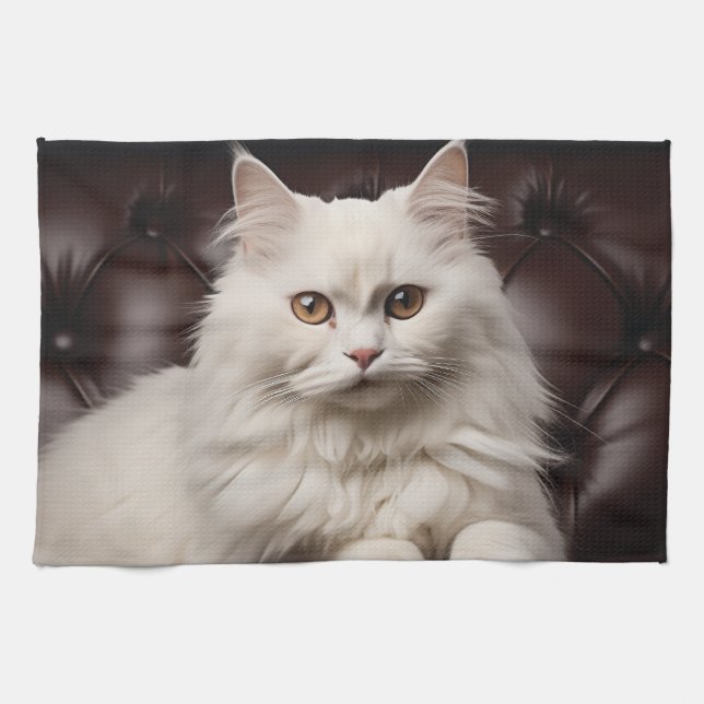 Majestic white cat tea towel (Horizontal)