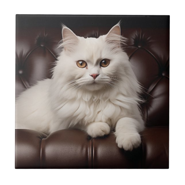 Majestic white cat tile (Front)