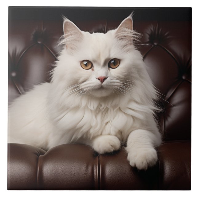 Majestic white cat tile (Front)