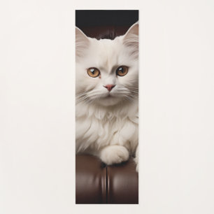 Majestic white cat yoga mat