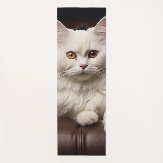 Majestic white cat yoga mat (Front)