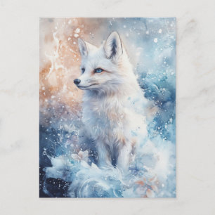 Majestic White Fox Watercolor Portrait Postcard