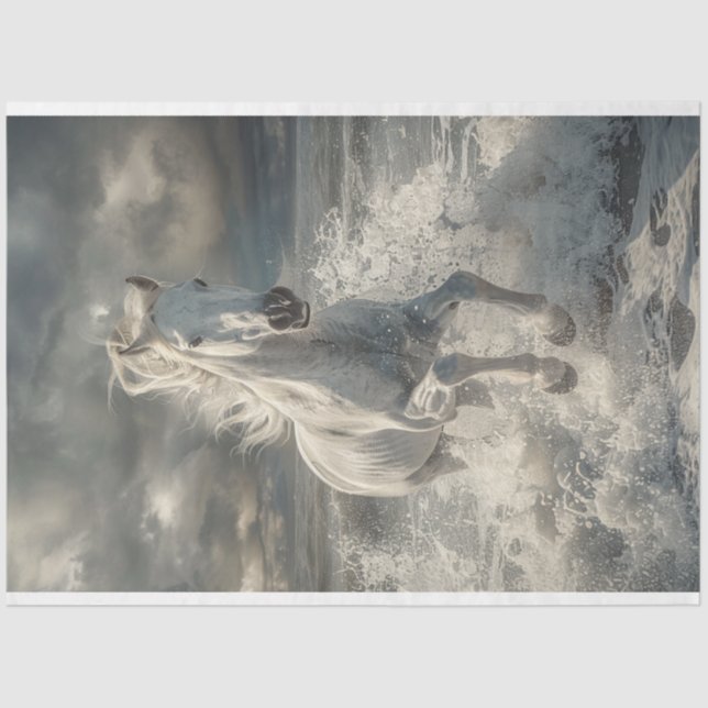 Majestic White Horse Decoupage  Tissue Paper (Front)