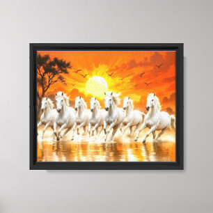 Majestic White Horses at Golden Sunrise Canvas Print