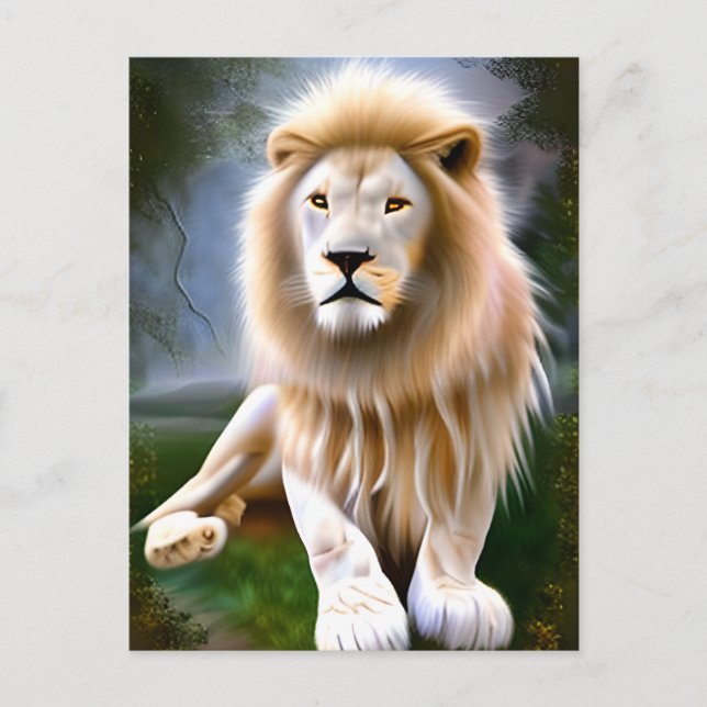 Majestic White Lion Ethereal Art Postcard (Front)