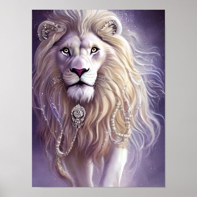 Majestic White Lion Fantasy Art Poster (Front)