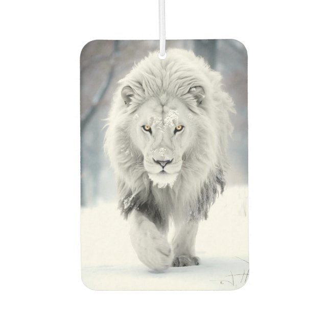 Majestic White Lion in Winter Wonderland Design Car Air Freshener (Front)