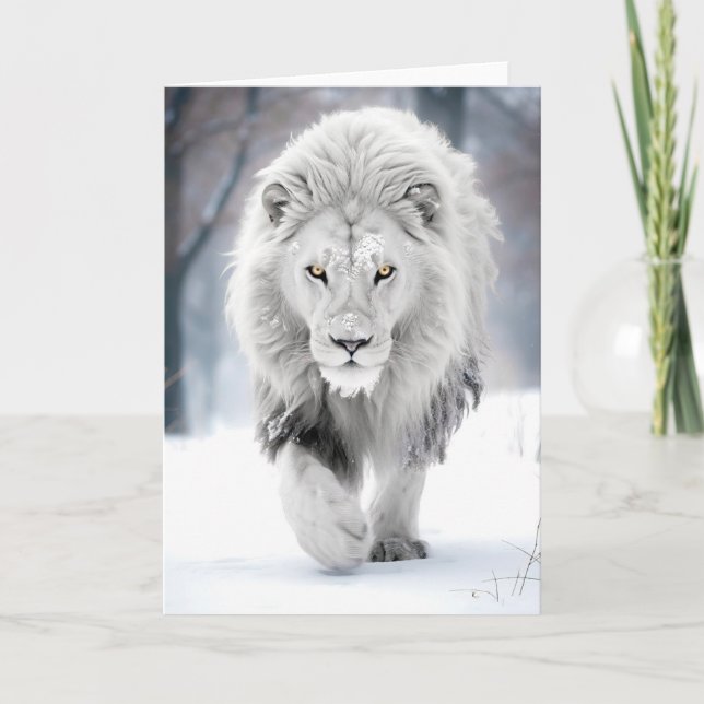Majestic White Lion in Winter Wonderland Design Card (Front)