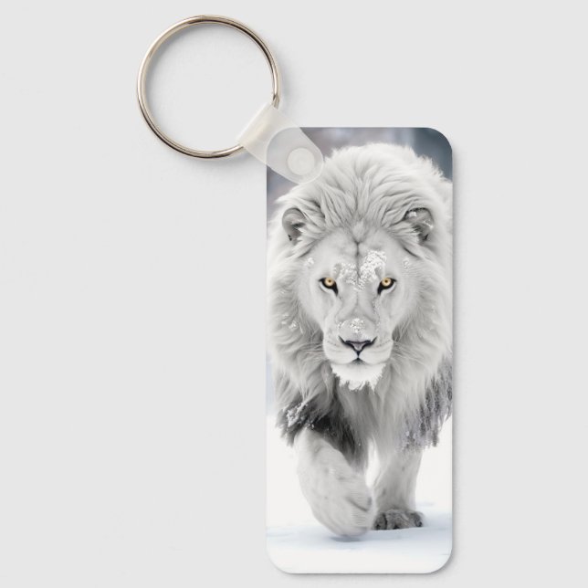 Majestic White Lion in Winter Wonderland Design Key Ring (Front)