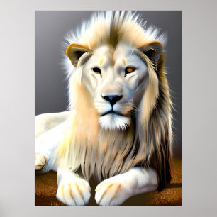 Majestic White Lion with Different Coloured Eyes Poster