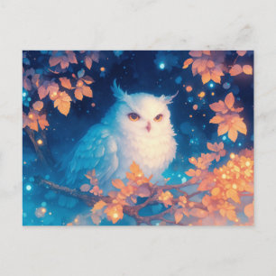 Majestic White Owl in Glowing Autumn Forest Postcard