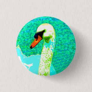Majestic White Swan Head    3 Cm Round Badge