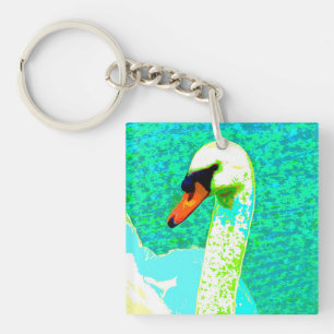 Majestic White Swan Head    Button Key Ring