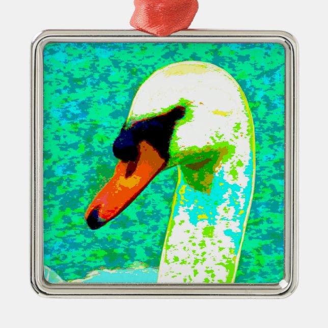 Majestic White Swan Head Metal Tree Decoration (Front)