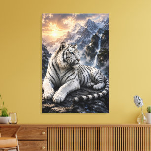 Majestic White Tiger in Majestic Mountains   Alpin Canvas Print