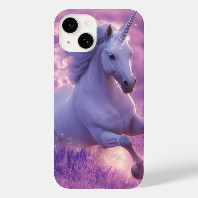 Majestic White Unicorn Galloping Through Lavender  Case-Mate iPhone Case (Back)